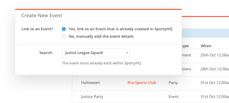 sportyHQ Link calendar items to events